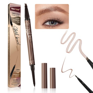 Microblading Eyebrow Pen (Brown), 3D Waterproof Microblading Eyebrow Pen with 4 Fork Tip Tattoo, 2024 New Long-Lasting Natural Eyebrow Pencil, Advanced Professional Hair-Like Brow Pen for Women