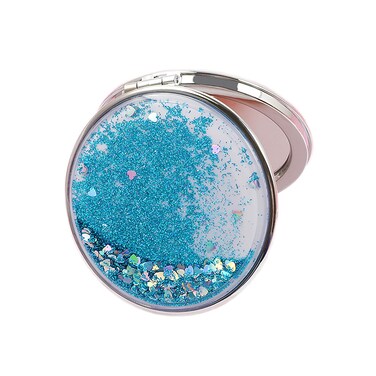 HSYHERE Creative Quicksand Double-Sided Portable Compact Foldable Fashion Hand Mirror - Travel Pocket Makeup Mirror (Round-Blue)
