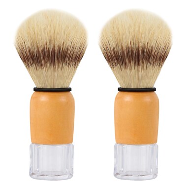 Genixart Nature Bristle Shaving Brush with Varnished Wooden Handle Plus Transparent Base, Perfect for Mens Wet Shave (2pcs Gift Pack)