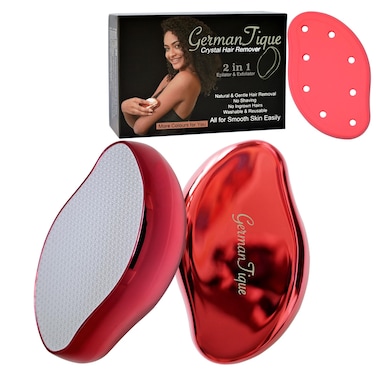 Crystal Hair Eraser,Natural Crystal Hair Remover,Reusable Painless Nano Glass Hair Removal Device Without Shaver,Gentle Crystal Epilator and Exfoliator for Soft Silky Skin(Red)