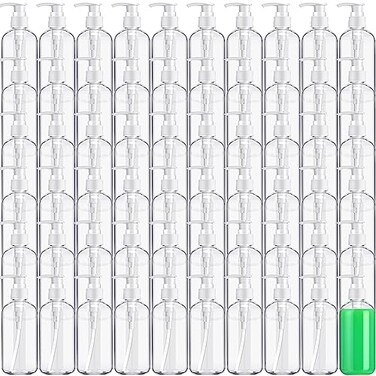 Gerrii 60 Pcs 8 oz Plastic Empty Pump Bottles Clear Lotion Bottles Leakproof Dispenser Refillable Shampoo and Conditioner Dispenser Container for Body Wash, Liquid Soap, Massage Oil (White Pump)