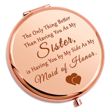 Sister Bridesmaid Gifts Sister Compact Makeup Mirror Maid of Honor Wedding Day Gift for Women Best Friend Bridal Shower Present Friendship Engagement Present for Her Wedding Pocket Makeup Mirror