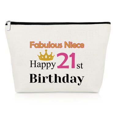 Niece Birthday Gifts from Aunt 21st Birthday Makeup Bag 21 Year Old Birthday Gifts for Niece from Auntie Uncle Niece Cosmetic Bag 21st Girl Birthday Gifts for Niece Friendship Cosmetic Pouch Travel