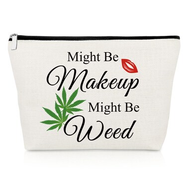Funny Makeup Bag Gifts Humor Weed Leaves Cosmetic Bag Gift for Friends Sisters Colleagues Birthday Gift for Women Cotton Zipper Pouch Travel Bag Toiletry for Women Stoner Friend
