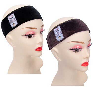 gexworldwide GEX Wig Grip Band 2 Pack Flexible Velvet Scarf Head Hair Wig Band Adjustable Band, Color Dark Brown &amp; Black