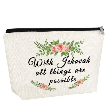 Christian Gift Baptism Gift for Women Jehovah Makeup Bag for Her Motivational Saying Cosmetic Bag Jehovah Witness Present Religious Birthday Easter Present for Friends Wife Sister Zipper Travel Pouch