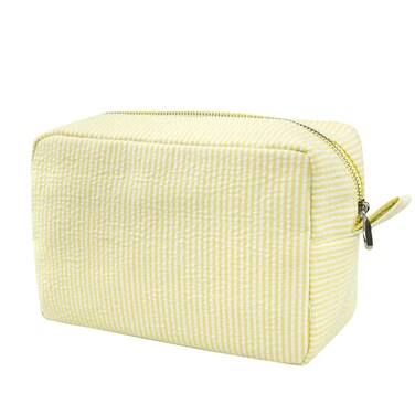 GFU Cosmetic Bags for Women, Seersucker Cosmetic Bag, Travel Toiletry Stripe Makeup Bag, Large Women Aesthetic Organizer Storage Pouch, Girls Handbags Purses, Yellow