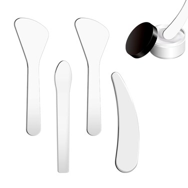 Giantree 4Pcs Mini Metal Cosmetic Spatulas, Makeup Spatulas Skincare Spatula Cream Spatula Reusable Beauty Accessories for Mixing and Sampling Plant Masks Skin Care Creams Eye Cream Essences