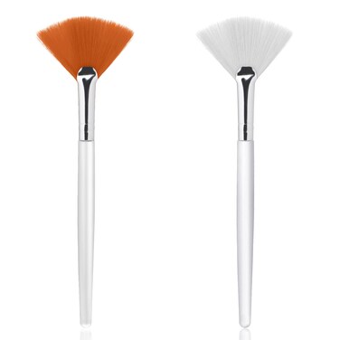 Giantree 4 Pcs Fan Brushes for Facial, Face Mask Applicator Soft Makeup Brushes, Flat Head Mask Acid Applicator Esthetician Brush (Yellow and White)