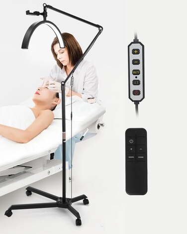 Half Moon Light for Lashes, Lash Light Lamp with Wheels &amp; Phone Holder, Half Moon Lamp for Esthetician, Tattoo Lighting, Nail Tech, 7 Cool/Warm Tones, Adjustable Brightness &amp; Height