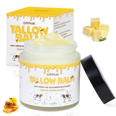 Beef Tallow for Skin - Premium Tallow Honey Skin Balm,Tallow Face Moisturizer, Grass-Fed Beef Tallow &amp; Raw Wild Honey Blend, Whipped Beef Tallow Lotion Face Cream (4 Ounce)