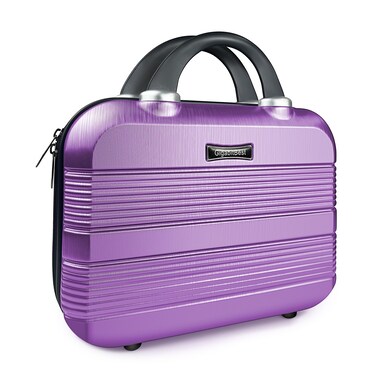 14" Portable Hard Shell Makeup Travel Case - Stylish PC+ABS Cosmetic Organizer for Women - Scratch-Resistant, Elastic Strap, Mini Suitcase - Perfect for Romantic Gifts（Futuristic Purple）