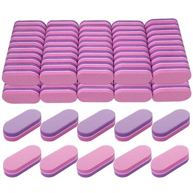 Mini Nail Buffer (100 Pack), Buffers for Acrylic Nails and Natural Nails, 100/180 Grit Nail Buffer Block Nail File Bulk Small Buffing Blocks for Nail Buff Professional Manicure Set Purple/Pink