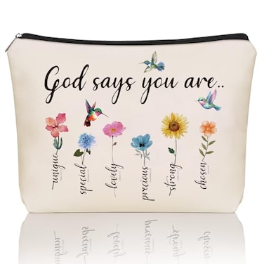 God Says You Are Scripture Makeup Bag Christian Easter Gift: Inspirational Bible Verse Cosmetic Bag, Affirmations Gifts, Encouragement Gifts, Flower Bird Themd Birthday Gifts for Women Girls