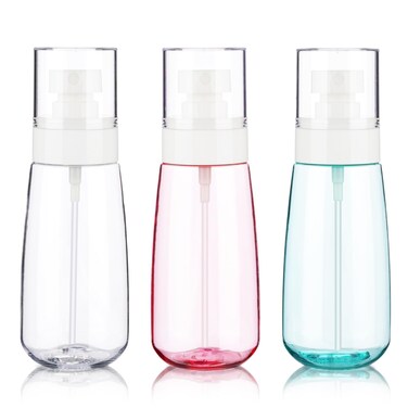 3pack Small Spray Bottle, 3.4oz Travel Spray Bottles, Empty Spray Bottles, Refillable Plastic Spray Bottles (Clear+Green+Pink)
