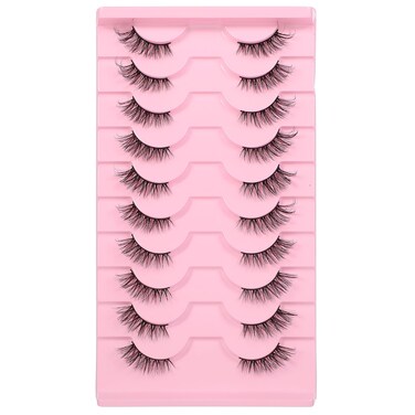 Half Lashes Natural Look Wispy Cat Eye Lashes, 10 Pairs Fluffy 3D Faux Mink Eyelash Fox Eye Lashes Curly Lash Short Strip Fake Eyelashes (BY08, 8-12MM)