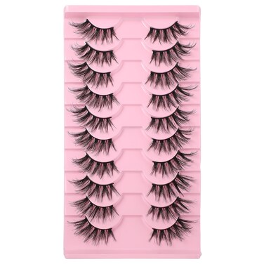 Half Lashes Natural Look False Eyelashes Wispy Cat-Eye Lashes Look Like Extensions 3D Curly Soft 15MM Fluffy Faux Mink Lashes 10 Pairs (Style 3)