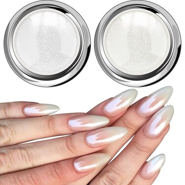 White Pearl Chrome Nail Powder - Aurora Ice Shimmer Nail Powder Chrome Pigment Powder for Nails, Gifts for Women Mirror Effect Glitters Nail Art Powder for DIY Salon