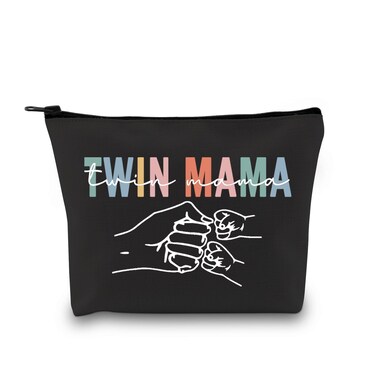 Twin Mama Gift Mom Of Twins Gift Makeup Bag Mommy To Be Gift New Mom Travel Pouch Mothers Day Gift from Twins (Twin Mama Black)