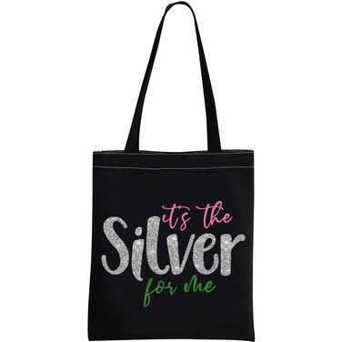 Sorority Inspired Gift 25 Years of Sisterhood Gift It's The Silver For Me Silver Star Paraphernala Makeup Bag Gift for Silver Soror (Silver For Me Tote)