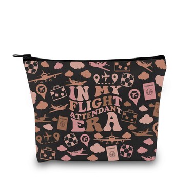 Flight Attendant Gift In My Flight Attendant Era Stewardess Aviation Travel Makeup Bag for Cabin Crew Hostess Aviation Gift (Flight Attendant Era Black)