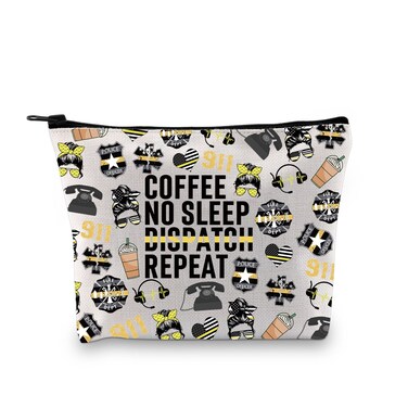 GJTIM Thin Yellow Line 911 Dispatcher Gift First Responder Operator Gift Coffee No Sleep Dispatch Repeat Makeup Bag (Dispatch Repeat Bag)