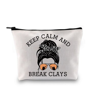 Clay Target Shooting Gift Trap Skeet Shooting Gift Keep Calm And Break Clays Zipper Pouch Makeup Bag for Trap Shooters (Break Clays Bag)