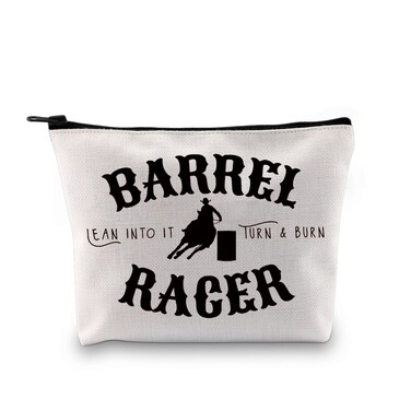 GJTIM Barrel Racer Rodeo Gift Barrel Racer Survival Kit Lean Into It Turn &amp; Burn Horse Racing Gift Zipper Pouch Makeup Bag (Turn &amp; Burn Bag)
