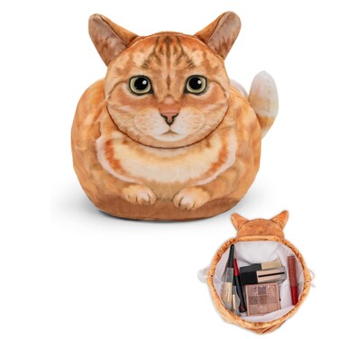 Drawstring Makeup Bag, Cute Cat Travel Makeup Bag Gifts for Women, Large Cosmetic Bag for Women, Makeup Bag Organizer, Makeup Pouch for Purse, Travel Toiletry Bag, Travel Essentials (Orange Cat)