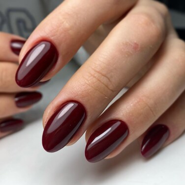 GLAMERMAID Press on Nails Short Oval, Spring Summer Gothic Handmade Burgundy Jelly Gel Glue on Nails, 24Pcs Glossy Round Reusable UV Finish Fake Nails Acrylic False Nails Manicure Kits for Women