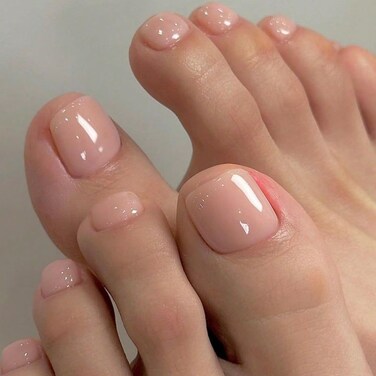 GLAMERMAID Press on Toenails, Spring Summer Pure Nude Gel Glue on Toe Nails, 24Pcs Glossy Toe Nails Reusable UV Finish Fake Nails Acrylic False Nails Manicure Kits for Women