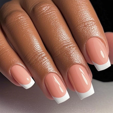 GLAMERMAID White French Tip Press on Nails Medium Square, Nude Pink Fake Nails Tips Short Square, Normal Glue on Nails Summer Glossy Gel Set, Natural Reusable Acrylic False Nail Manicure Kit for Women