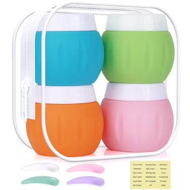 Travel Containers for Toiletries, GLAMFIELDS TSA Approved 1.7oz 50ml Travel Size Silicone Cream Jars BPA Free, Leak-proof Travel Essentials with Lid for Cosmetic Face Hand Body Cream Orange (4 Pack)