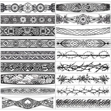 GLARYYEARS Arm Band Temporary Tattoo - 18 Pack Super Long size, Realistic &amp; Boho Polynesian Maori Style Fake Tattoos, ArmBand Tattoos for Wrist, Ankle Circle, Barbed Wire, Tribal and Totem