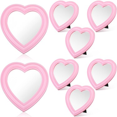 8 Pcs Spa Party Supplies 8 Heart Shaped Mirror Pink for Sleepover Party Favors Makeup Mirror for Spa Slumber Birthday Favor