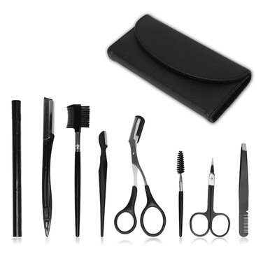 GLOGLOW Eyebrow Kit, 8 in 1 Eyebrow Grooming Kit with Eyebrow Scissors Trimmer Tweezer Spiral Eyebrow Brush Comb Pencil and Storage Bag for Women Men