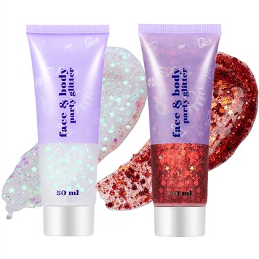 Go Ho Red and White Body Glitter Set,Singer Concerts Face Glitter Gel Makeup,Holographic Long Lasting Chunky Sequins Glitters for Eye Lip Hair Nails,Festival Rave Accessories,Red&amp;White