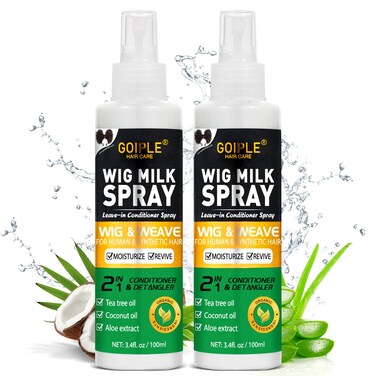 Wig Milk Spray Wig Spray for Synthetic Hair, Leave-In Conditioner Spray for Hair Wigs, Conditioner ＆ Detangler 2 in 1 Moisturize Spray, Hydrates &amp; Replenishes Synthetic Wigs Easy Combing (3.4 fl oz)