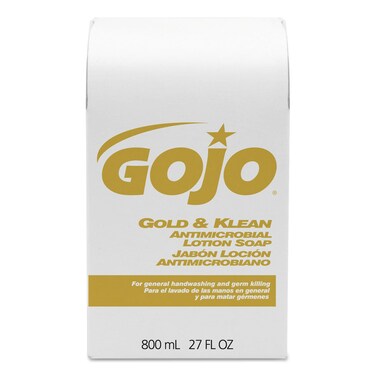 GOJO 800 Series Gold &amp; Klean Antimicrobial Lotion Soap, 800 mL Lotion Soap Refill for GOJO Bag-in-Box Dispenser (Case of 12) - 9127-12