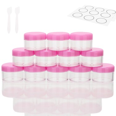 15 Grams Small Plastic Jars with Lids, 12 Pack Travel Cosmetic Containers, Empty Sample Jars with Lids, Body Butter Jars with Lidss and Makeup Spoons