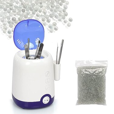 Nail Tool Sterilizer Machine,High Temperature Sterilization Nail Tool Cleaning Pot for Manicure Nail Salon Nipper Hair Cutting Scissors Cleaning Equipment (Blue with Storage Container)