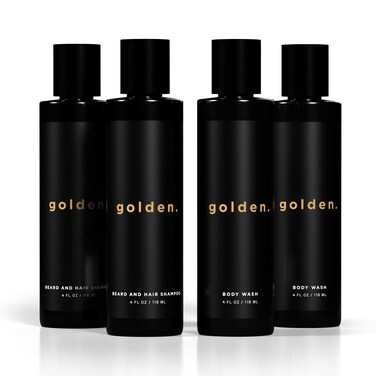 Golden Grooming Co. 3-in-1 Men's Body Wash - Hair &amp; Beard Shampoo - Cleanses, Hydrates, Softens - Body Wash for All Skin Types - Refreshing Scent - Shower Double Pack   Pack of 4