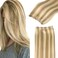 GOO GOO Sew in Hair Extensions Real Human Hair, Weft Hair Extensions Human Hair, 16/22 Light Blonde Highlighted Golden Blonde 22inch 110g, Weft Bundles Straight Silky Remy Hair