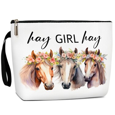Horse Makeup Bag Horse Gifts Cosmetic Bag - Hay Girl Hay, Cowgirl Gifts Birthday Gifts for Horse Lover Thanksgiving Gifts Equestrian Gifts, Christmas Gifts for Daughter Sister Zipper Pouch /14