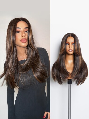 GORGIUS Black Mixed Brown Highlight Straight Wig Glueless Pre Cut Lace Wig