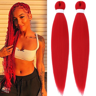 Red Braiding Hair - Pre Stretched, Ez Braid, Hypoallergenic Knotless Synthetic Colored Hair Extensions