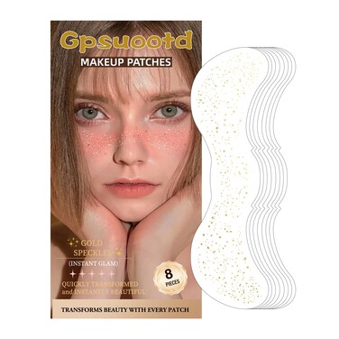 Makeup Patches,8pcs Gold Sparkle Freckles,Face Makeup Patches,Glitter Freckles Face Tattoo (8PCS Gold Glitter Freckles-003)
