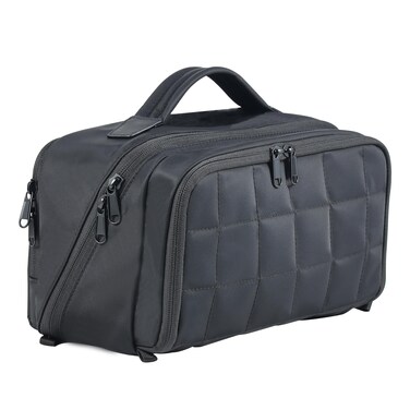 Travel Makeup Bag Organizer Cosmetic Bag for Women,Waterproof Toiletry Bag Quilted Makeup Travel Bag for traveling women,Large Make Up Bag with 3 Compartments,Flat-Opening,Black (Patented)