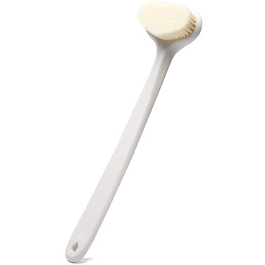 Upgraded Bath Body Brush with Comfy Bristles Long Handle Gentle Exfoliation Improve Skin's Health and Beauty Bath Shower Wet or Dry Brushing Body Brush (14 inch, White)