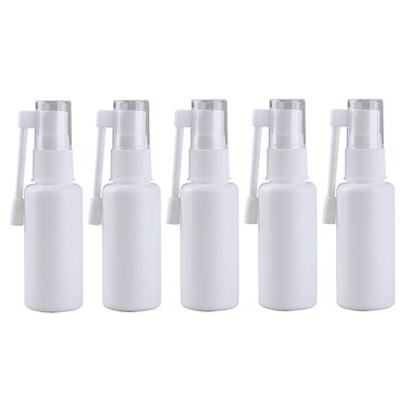 GSHLLO 5 Pcs 30 ml Plastic Throat Spray Bottles Vials Refillable Empty Oral Sprayer Nasal Spray Pump Bottles Fine Mist Atomizers with 360 Degree Rotation Rod for Travel Home Use